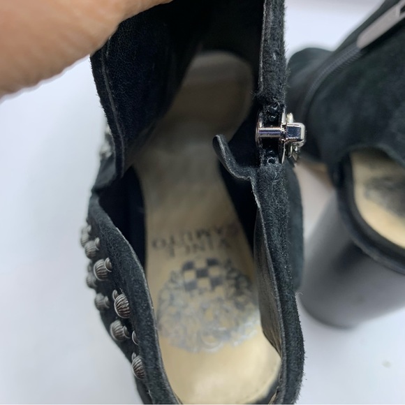 Vince Camuto Suede Peep Toe Heeled Sandals Machinie Black True Suede SZ 6.5 - Picture 4 of 9